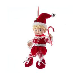 11" Peppermint Elf with Candy Cane Ornament
