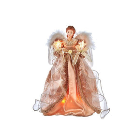 14" Pre-Lit 10-Light Gold and Copper Angel Tree Topper