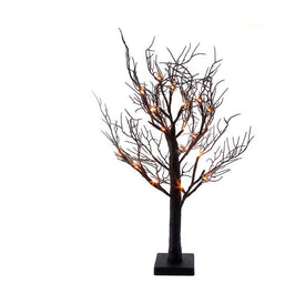2' Battery-Operated Orange LED Black Glitter Tabletop Decoration Tree