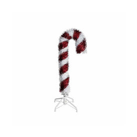 3' Unlit Red and White Tinsel Candy Cane