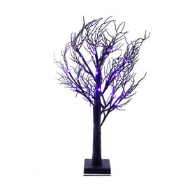 2' Purple Black Glitter Tabletop Tree with Orange LED Lights