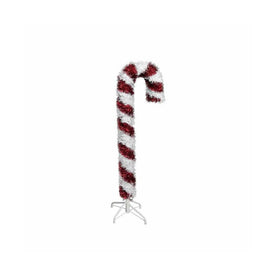 4' Unlit Red and White Tinsel Candy Cane