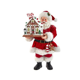 11" Battery-Operated Santa with Light-Up Gingerbread House