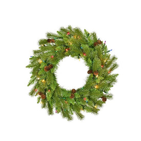 24" Pre-Lit Pine Cone Wreath with Multi-Colored Incandescent Lights