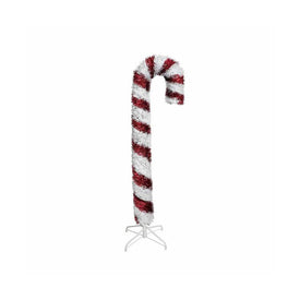5' Unlit Red and White Tinsel Candy Cane