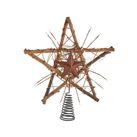 12" Unlit 5-Point Wooden Star with Rattan Tree Topper
