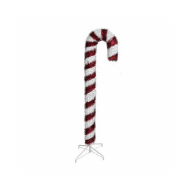 6' Unlit Red and White Tinsel Candy Cane