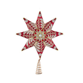 16" 8-Point Red and Platinum Star Tree Topper