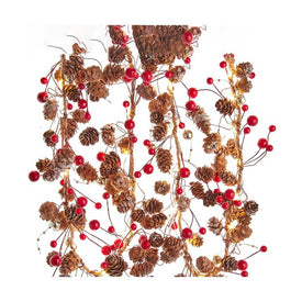 6' Pre-Lit Battery-Operated Pine Cone and Red Berry Rope Garland