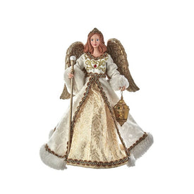 10" Gold and White Jeweled Angel Tree Topper