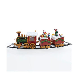 19.7" Battery-Operated Light-Up Musical Santa Train Three-Piece Set
