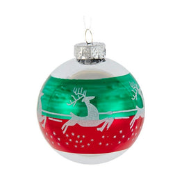 3.15" (80MM) Red and Green Reindeer Glass Ball Ornaments Set of 6