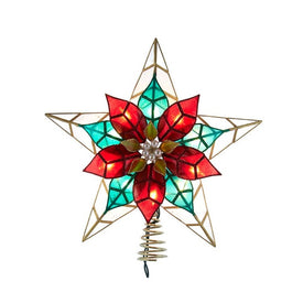 11.5" Pre-L it Poinsettia Capiz Star Tree Topper