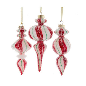 5.25"-6" Flocked Red and White Finials Set of 3