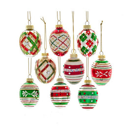 45MM Red and Green Decorated Glass Eggs Set of 9