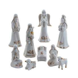 Nine-Piece Gold and White Tabletop Nativity Set