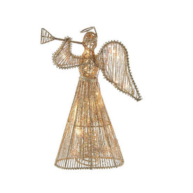 12" Pre-Lit 20-Light Incandescent Gold Glitter Angel Tree Topper