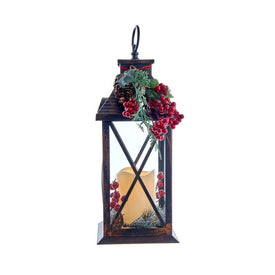 13.75" Battery-Operated Deco Lantern with Candle
