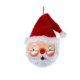 4" Glass Painted Santa Face Ball Ornament