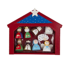 9" Miniature Nativity Set with Nine Figures and Stable