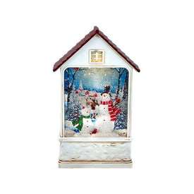 9.2" Snowman House Battery-Operated Lighted Water Lantern