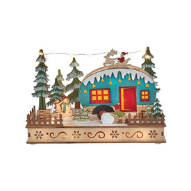 7.5" Battery-Operated Wooden Light-Up Camper with Santa