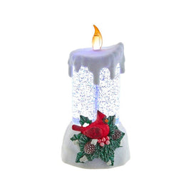 7.5" Battery-Operated Light-Up Cardinal Candle with Swirling Water Decoration