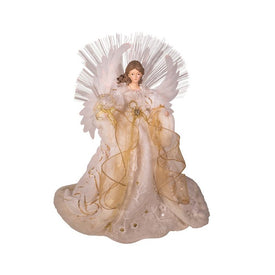 16" Pre-Lit Gold and White Angel Tree Topper with Color-Changing LED Lights
