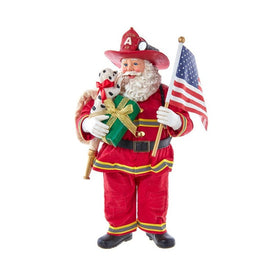 10.5" Fabriche Fireman Santa with American Flag
