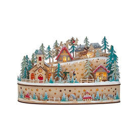 11.2" Battery-Operated Light-Up Christmas Village with Santa