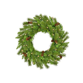 24" Pre-Lit Pine Cone Wreath with Clear Incandescent Lights