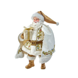10.5" Fabriche White and Gold Santa