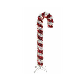 5' Pre-Lit Red and White LED Tinsel Candy Cane