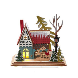 5.5" Battery-Operated Light-Up Christmas House with Santa