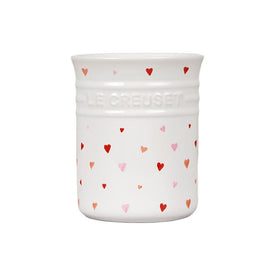 L' Amour Collection 1-Quart Classic Utensil Crock - White with Heart Applique