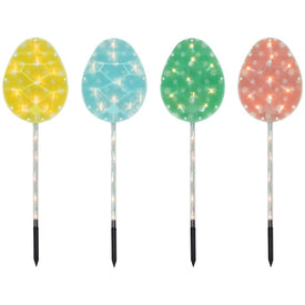 Pastel Easter Egg Pathway Marker Lawn Stakes with Clear Lights Set of 4
