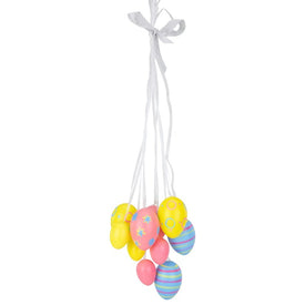 15" Pastel Pink, Yellow, and Blue Floral Striped Spring Easter Egg Cluster Hanging Decoration