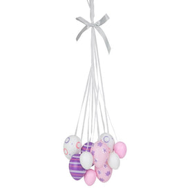 15" Pink, White, and Purple Floral Striped Spring Easter Egg Cluster Hanging Decor