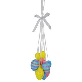 11.75" Pastel Yellow, Blue, and Pink Floral Striped Spring Easter Egg Cluster Hanging Decoration