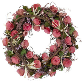 12" Artificial Pink Floral Berry and Twig Spring Wreath