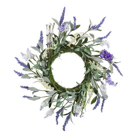 16" Unlit Artificial Green and Purple Twig Artificial Floral Wreath