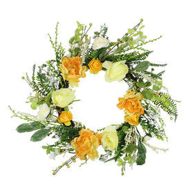24" Artificial Yellow Hydrangea and Rose Floral Wreath