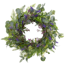 22" Artificial Purple Lavender and Mixed Green Foliage Floral Spring Wreath