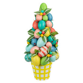 17" Colorful Easter Egg Tree in Yellow Gingham Pot