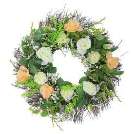 24" Unlit Artificial Rose and Foliage Spring Wreath