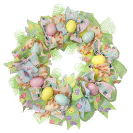 22" Unlit Pastel Easter Egg and Ribbons Wreath