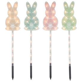 Plaid Pastel Bunny Easter Pathway Marker Lawn Stakes with Clear Lights Set of 4