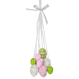 17" Pastel Pink, Green, and White Floral Striped Spring Easter Egg Cluster Hanging Decoration