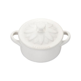 Mini Round Cocotte with Flower Lid - White