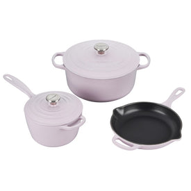 Signature Five-Piece Cast Iron Cookware Set with Stainless Steel Knobs - Shallot